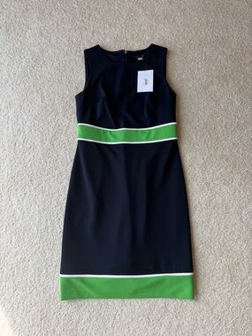 Tommy Hilfiger Navy Midi Dress with Green Trim